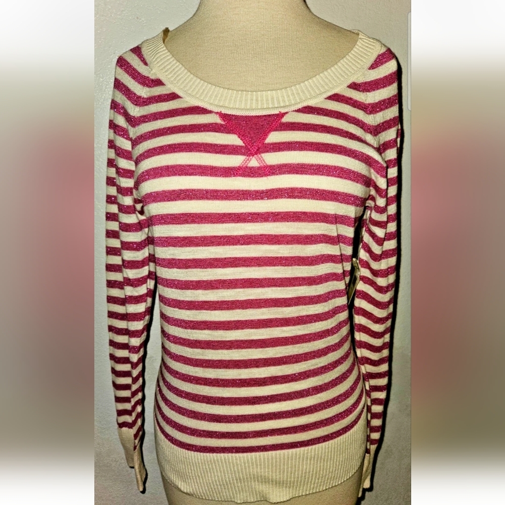 LEI New With Tags Medium Pink Sparkle Sweater Cotton Polyester Metallic Blend.